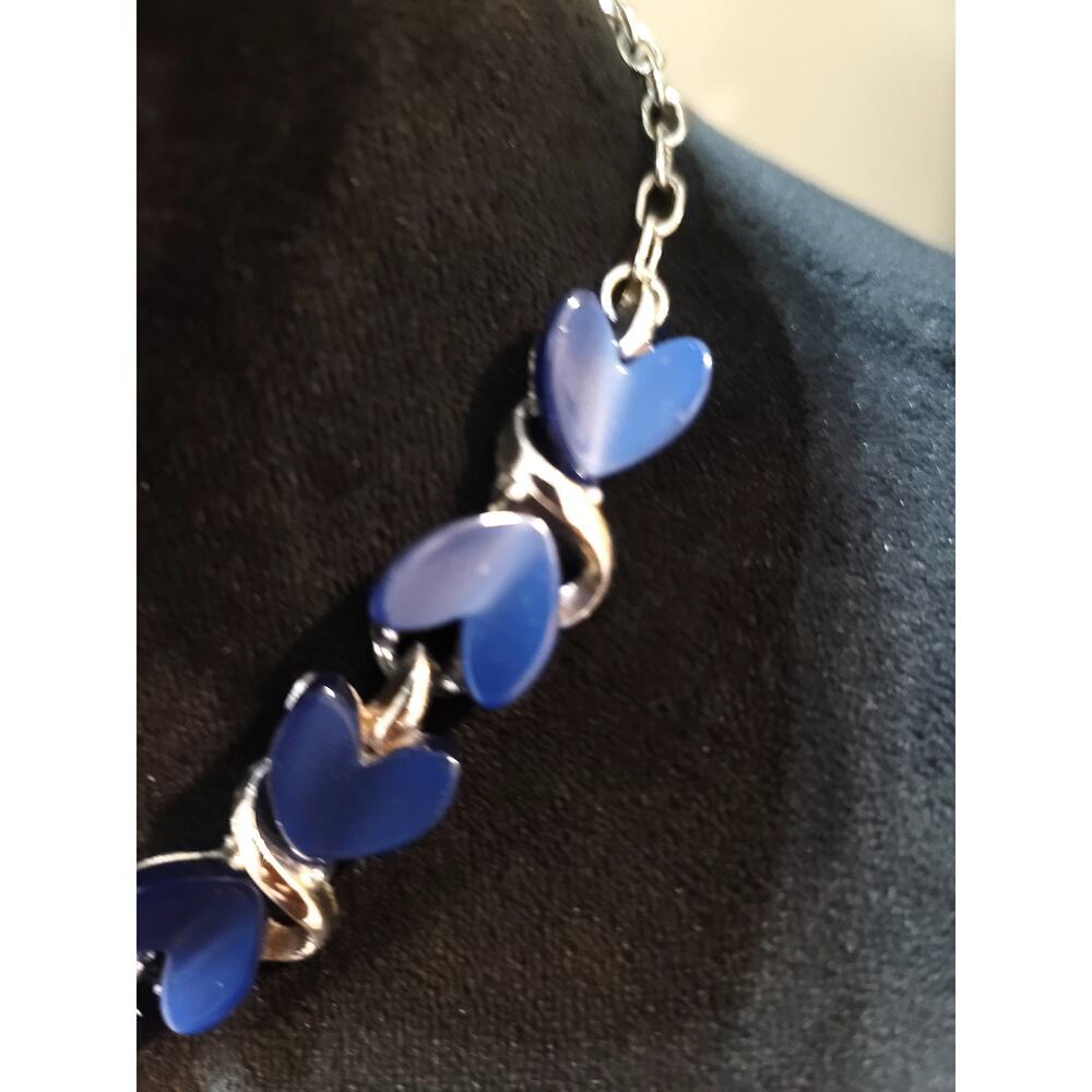 Women's Blue Heart Charm Necklace Hook Clasp Silver Chain Fashion Jewelry - Picture 4 of 6